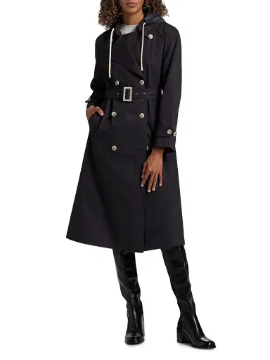 HERNO Women's Techno Taffeta Hooded Trench Coat - Navy - Size 12 | Thumbnail 3 HERNO Women's Techno Taffeta Hooded Trench Coat - Navy - Size 12 | Thumbnail 3