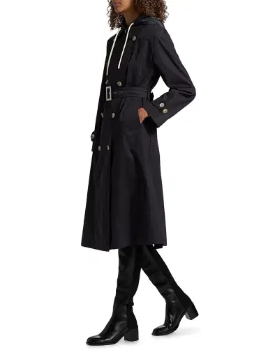 HERNO Women's Techno Taffeta Hooded Trench Coat - Navy - Size 12 | Thumbnail 4 HERNO Women's Techno Taffeta Hooded Trench Coat - Navy - Size 12 | Thumbnail 4