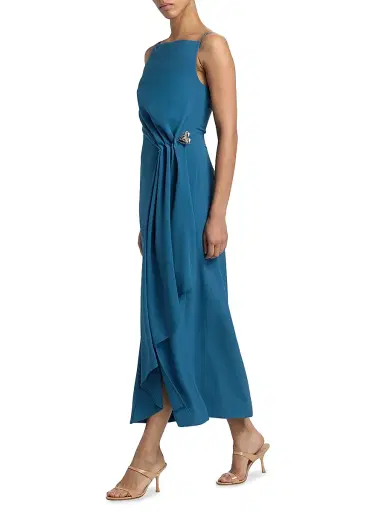 Lela Rose Women's Rose Pin-Detailed Draped Crepe Cocktail Dress | Thumbnail 2 Lela Rose Women's Rose Pin-Detailed Draped Crepe Cocktail Dress | Thumbnail 2