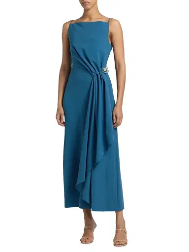 Lela Rose Women's Rose Pin-Detailed Draped Crepe Cocktail Dress | Thumbnail 3 Lela Rose Women's Rose Pin-Detailed Draped Crepe Cocktail Dress | Thumbnail 3