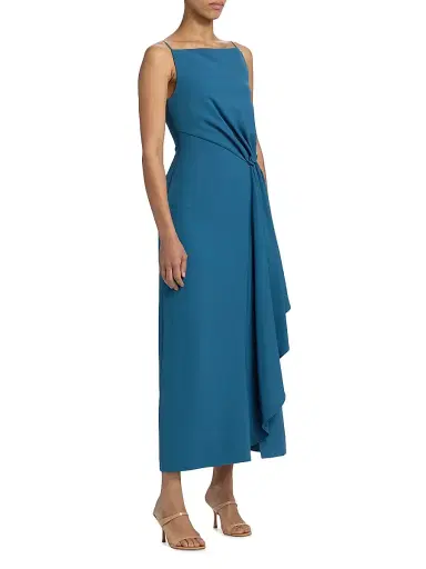 Lela Rose Women's Rose Pin-Detailed Draped Crepe Cocktail Dress | Thumbnail 4 Lela Rose Women's Rose Pin-Detailed Draped Crepe Cocktail Dress | Thumbnail 4