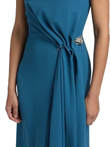 Lela Rose Women's Rose Pin-Detailed Draped Crepe Cocktail Dress | Thumbnail 6 Lela Rose Women's Rose Pin-Detailed Draped Crepe Cocktail Dress | Thumbnail 6
