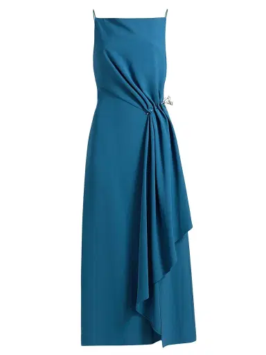 Lela Rose Women's Rose Pin-Detailed Draped Crepe Cocktail Dress | Thumbnail 1 Lela Rose Women's Rose Pin-Detailed Draped Crepe Cocktail Dress | Thumbnail 1