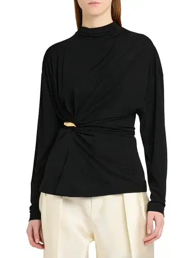 Bottega Veneta Women's Prima Brooch Mock-Wrap Top - Black | Thumbnail 3 Bottega Veneta Women's Prima Brooch Mock-Wrap Top - Black | Thumbnail 3