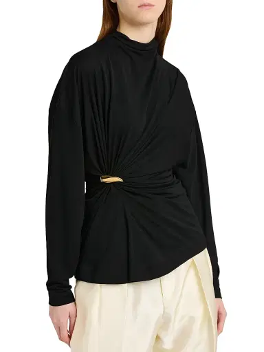 Bottega Veneta Women's Prima Brooch Mock-Wrap Top - Black | Thumbnail 6 Bottega Veneta Women's Prima Brooch Mock-Wrap Top - Black | Thumbnail 6