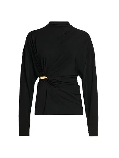 Bottega Veneta Women's Prima Brooch Mock-Wrap Top - Black | Thumbnail 1 Bottega Veneta Women's Prima Brooch Mock-Wrap Top - Black | Thumbnail 1