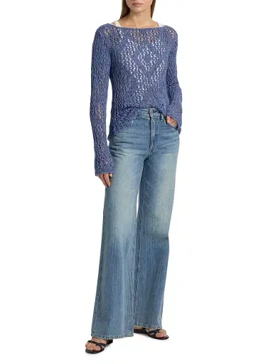 The Elder Statesman Women's Lake Pointelle Sweater - Denim | Thumbnail 2 The Elder Statesman Women's Lake Pointelle Sweater - Denim | Thumbnail 2
