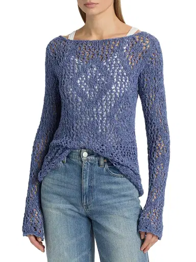 The Elder Statesman Women's Lake Pointelle Sweater - Denim | Thumbnail 3 The Elder Statesman Women's Lake Pointelle Sweater - Denim | Thumbnail 3