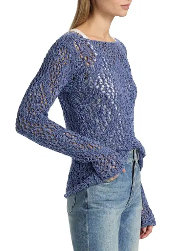 The Elder Statesman Women's Lake Pointelle Sweater - Denim | Thumbnail 4 The Elder Statesman Women's Lake Pointelle Sweater - Denim | Thumbnail 4
