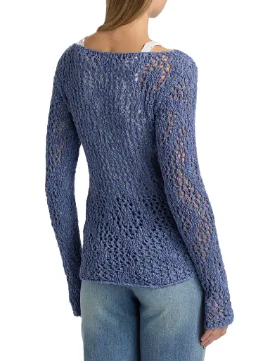 The Elder Statesman Women's Lake Pointelle Sweater - Denim | Thumbnail 5 The Elder Statesman Women's Lake Pointelle Sweater - Denim | Thumbnail 5