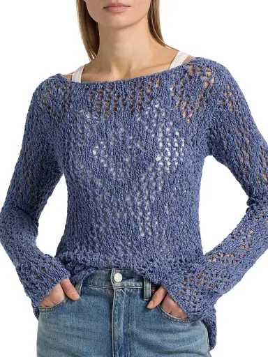 The Elder Statesman Women's Lake Pointelle Sweater - Denim | Thumbnail 6 The Elder Statesman Women's Lake Pointelle Sweater - Denim | Thumbnail 6