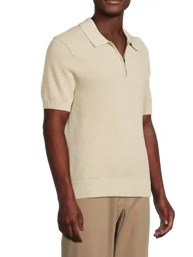 Vince Men's Piqué Cotton-Blend Polo Shirt - Parchment - Size XXL | Thumbnail 4 Vince Men's Piqué Cotton-Blend Polo Shirt - Parchment - Size XXL | Thumbnail 4
