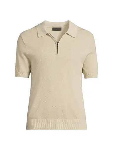 Vince Men's Piqué Cotton-Blend Polo Shirt - Parchment - Size XXL | Thumbnail 1 Vince Men's Piqué Cotton-Blend Polo Shirt - Parchment - Size XXL | Thumbnail 1