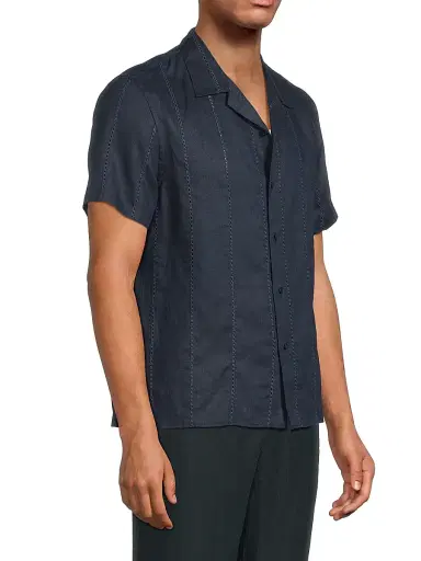 Vince Men's Eyelet Striped Linen Shirt - Coastal | Thumbnail 4 Vince Men's Eyelet Striped Linen Shirt - Coastal | Thumbnail 4