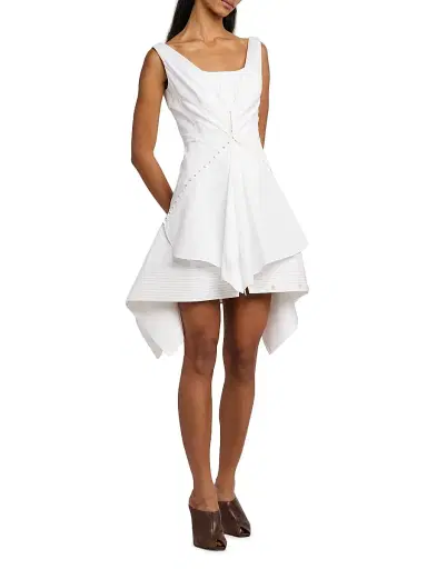 McQueen Women's Striped Cotton Cinch Minidress - White | Thumbnail 3 McQueen Women's Striped Cotton Cinch Minidress - White | Thumbnail 3