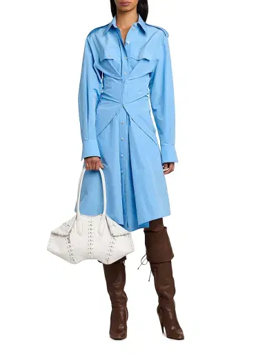 McQueen Women's Deconstructed Cotton-Blend Shirtdress - Sky Blue | Thumbnail 2 McQueen Women's Deconstructed Cotton-Blend Shirtdress - Sky Blue | Thumbnail 2