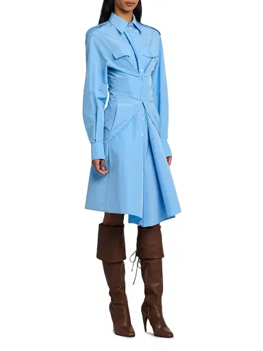 McQueen Women's Deconstructed Cotton-Blend Shirtdress - Sky Blue | Thumbnail 4 McQueen Women's Deconstructed Cotton-Blend Shirtdress - Sky Blue | Thumbnail 4