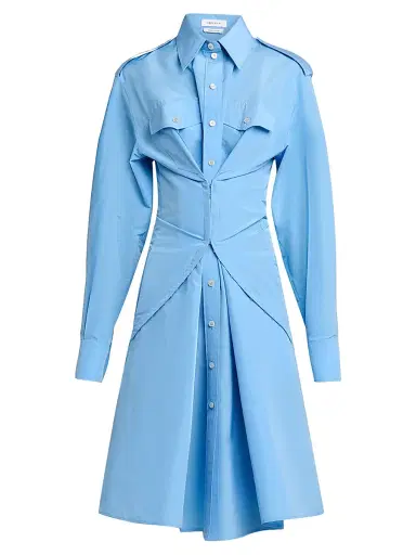 McQueen Women's Deconstructed Cotton-Blend Shirtdress - Sky Blue | Thumbnail 1 McQueen Women's Deconstructed Cotton-Blend Shirtdress - Sky Blue | Thumbnail 1