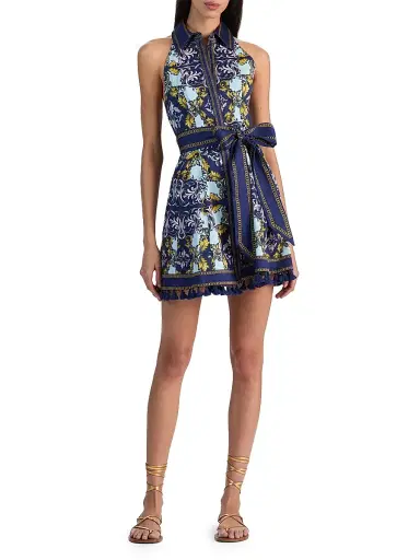 ALICE + OLIVIA Women's Lucy Sleeveless Mini-Shirtdress - Antique Scroll | Thumbnail 2 ALICE + OLIVIA Women's Lucy Sleeveless Mini-Shirtdress - Antique Scroll | Thumbnail 2