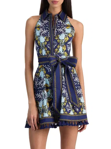 ALICE + OLIVIA Women's Lucy Sleeveless Mini-Shirtdress - Antique Scroll | Thumbnail 3 ALICE + OLIVIA Women's Lucy Sleeveless Mini-Shirtdress - Antique Scroll | Thumbnail 3