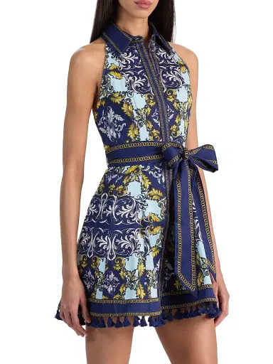 ALICE + OLIVIA Women's Lucy Sleeveless Mini-Shirtdress - Antique Scroll | Thumbnail 4 ALICE + OLIVIA Women's Lucy Sleeveless Mini-Shirtdress - Antique Scroll | Thumbnail 4