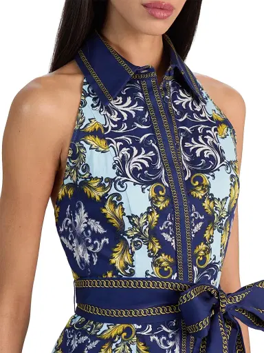 ALICE + OLIVIA Women's Lucy Sleeveless Mini-Shirtdress - Antique Scroll | Thumbnail 6 ALICE + OLIVIA Women's Lucy Sleeveless Mini-Shirtdress - Antique Scroll | Thumbnail 6