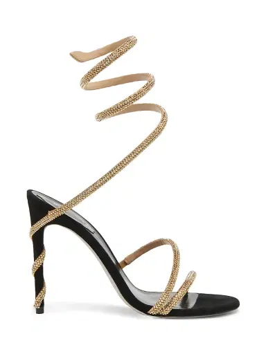 René Caovilla Women's Cleo Margot 105MM Satin Wrap Sandals - Gold Satin Black Suede | Thumbnail 2 René Caovilla Women's Cleo Margot 105MM Satin Wrap Sandals - Gold Satin Black Suede | Thumbnail 2