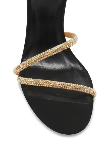 René Caovilla Women's Cleo Margot 105MM Satin Wrap Sandals - Gold Satin Black Suede | Thumbnail 5 René Caovilla Women's Cleo Margot 105MM Satin Wrap Sandals - Gold Satin Black Suede | Thumbnail 5