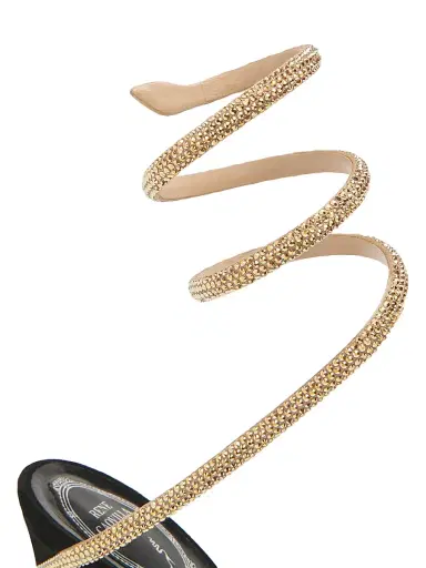 René Caovilla Women's Cleo Margot 105MM Satin Wrap Sandals - Gold Satin Black Suede | Thumbnail 6 René Caovilla Women's Cleo Margot 105MM Satin Wrap Sandals - Gold Satin Black Suede | Thumbnail 6