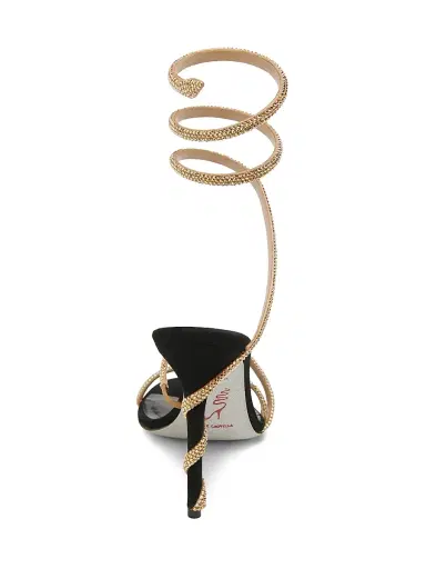 René Caovilla Women's Cleo Margot 105MM Satin Wrap Sandals - Gold Satin Black Suede | Thumbnail 7 René Caovilla Women's Cleo Margot 105MM Satin Wrap Sandals - Gold Satin Black Suede | Thumbnail 7