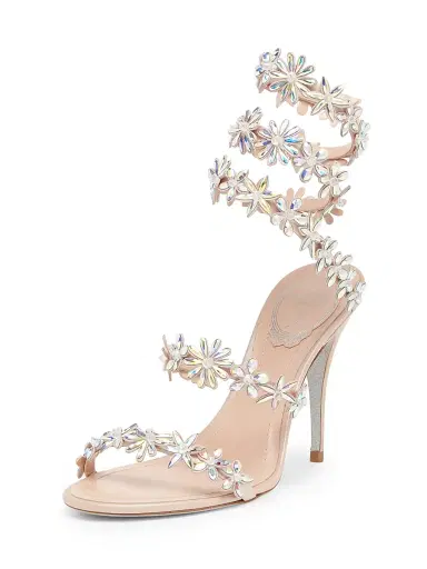 René Caovilla Women's Cleo 100MM Satin Wrap Sandals - Beige Satin Crystal | Thumbnail 2 René Caovilla Women's Cleo 100MM Satin Wrap Sandals - Beige Satin Crystal | Thumbnail 2