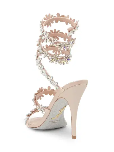 René Caovilla Women's Cleo 100MM Satin Wrap Sandals - Beige Satin Crystal | Thumbnail 3 René Caovilla Women's Cleo 100MM Satin Wrap Sandals - Beige Satin Crystal | Thumbnail 3