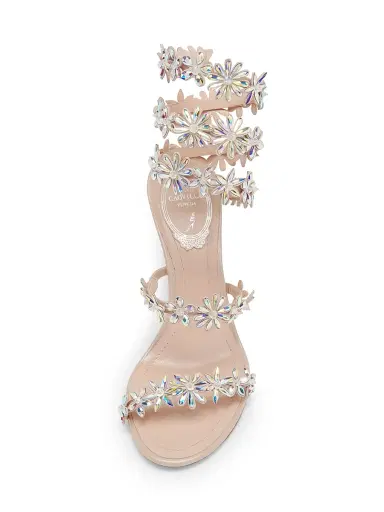 René Caovilla Women's Cleo 100MM Satin Wrap Sandals - Beige Satin Crystal | Thumbnail 4 René Caovilla Women's Cleo 100MM Satin Wrap Sandals - Beige Satin Crystal | Thumbnail 4