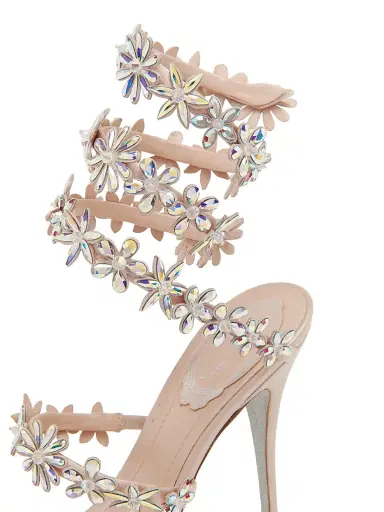René Caovilla Women's Cleo 100MM Satin Wrap Sandals - Beige Satin Crystal | Thumbnail 5 René Caovilla Women's Cleo 100MM Satin Wrap Sandals - Beige Satin Crystal | Thumbnail 5