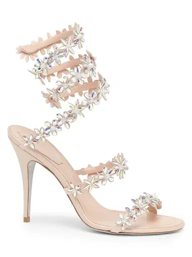René Caovilla Women's Cleo 100MM Satin Wrap Sandals - Beige Satin Crystal | Thumbnail 1 René Caovilla Women's Cleo 100MM Satin Wrap Sandals - Beige Satin Crystal | Thumbnail 1
