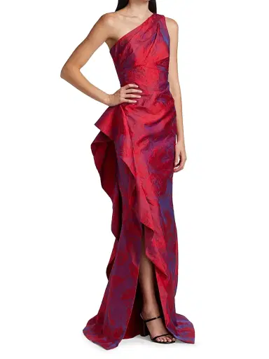 Teri Jon by Rickie Freeman Women's Jacquard One-Shoulder Ruched Gown - Fuchsia Red - Size 16 | Thumbnail 2 Teri Jon by Rickie Freeman Women's Jacquard One-Shoulder Ruched Gown - Fuchsia Red - Size 16 | Thumbnail 2