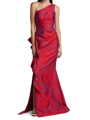 Teri Jon by Rickie Freeman Women's Jacquard One-Shoulder Ruched Gown - Fuchsia Red - Size 16 | Thumbnail 3 Teri Jon by Rickie Freeman Women's Jacquard One-Shoulder Ruched Gown - Fuchsia Red - Size 16 | Thumbnail 3