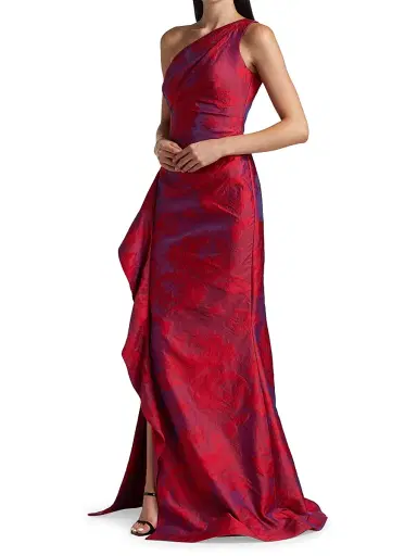 Teri Jon by Rickie Freeman Women's Jacquard One-Shoulder Ruched Gown - Fuchsia Red - Size 16 | Thumbnail 4 Teri Jon by Rickie Freeman Women's Jacquard One-Shoulder Ruched Gown - Fuchsia Red - Size 16 | Thumbnail 4