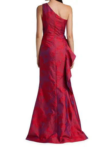 Teri Jon by Rickie Freeman Women's Jacquard One-Shoulder Ruched Gown - Fuchsia Red - Size 16 | Thumbnail 5 Teri Jon by Rickie Freeman Women's Jacquard One-Shoulder Ruched Gown - Fuchsia Red - Size 16 | Thumbnail 5