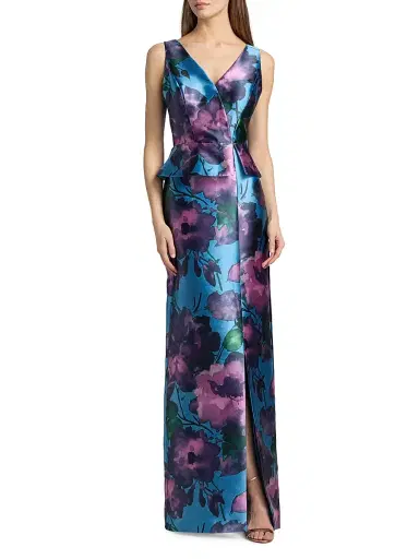 Kay Unger Women's Celeste Floral Mikado Column Gown - Spring Aqua Multi | Thumbnail 2 Kay Unger Women's Celeste Floral Mikado Column Gown - Spring Aqua Multi | Thumbnail 2