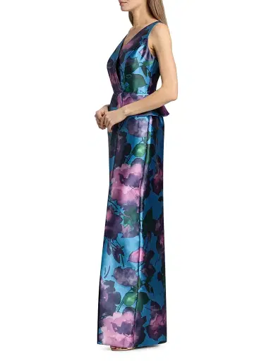 Kay Unger Women's Celeste Floral Mikado Column Gown - Spring Aqua Multi | Thumbnail 4 Kay Unger Women's Celeste Floral Mikado Column Gown - Spring Aqua Multi | Thumbnail 4