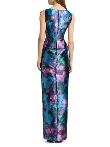 Kay Unger Women's Celeste Floral Mikado Column Gown - Spring Aqua Multi | Thumbnail 5 Kay Unger Women's Celeste Floral Mikado Column Gown - Spring Aqua Multi | Thumbnail 5