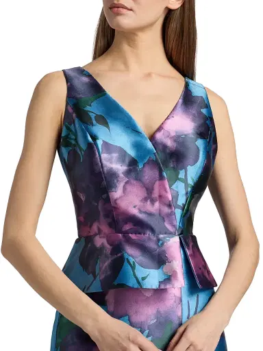 Kay Unger Women's Celeste Floral Mikado Column Gown - Spring Aqua Multi | Thumbnail 6 Kay Unger Women's Celeste Floral Mikado Column Gown - Spring Aqua Multi | Thumbnail 6