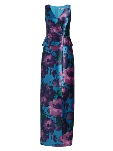 Kay Unger Women's Celeste Floral Mikado Column Gown - Spring Aqua Multi | Thumbnail 1 Kay Unger Women's Celeste Floral Mikado Column Gown - Spring Aqua Multi | Thumbnail 1