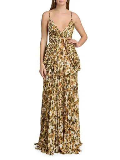 Et Ochs Women's Micah Abstract Chiffon Pleated Gown - Golden Multi | Thumbnail 2 Et Ochs Women's Micah Abstract Chiffon Pleated Gown - Golden Multi | Thumbnail 2