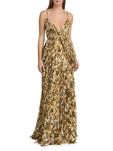 Et Ochs Women's Micah Abstract Chiffon Pleated Gown - Golden Multi | Thumbnail 3 Et Ochs Women's Micah Abstract Chiffon Pleated Gown - Golden Multi | Thumbnail 3