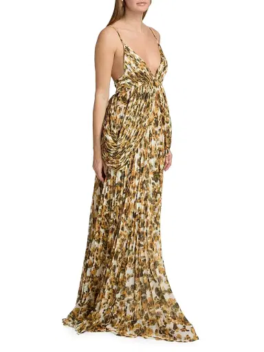 Et Ochs Women's Micah Abstract Chiffon Pleated Gown - Golden Multi | Thumbnail 4 Et Ochs Women's Micah Abstract Chiffon Pleated Gown - Golden Multi | Thumbnail 4