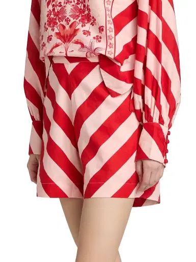 VERANDAH Women's Pushpanjali Summer Striped Linen-Cotton Shorts - Blush And Red Stripes - Size Large | Thumbnail 4 VERANDAH Women's Pushpanjali Summer Striped Linen-Cotton Shorts - Blush And Red Stripes - Size Large | Thumbnail 4