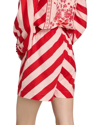 VERANDAH Women's Pushpanjali Summer Striped Linen-Cotton Shorts - Blush And Red Stripes - Size Large | Thumbnail 5 VERANDAH Women's Pushpanjali Summer Striped Linen-Cotton Shorts - Blush And Red Stripes - Size Large | Thumbnail 5