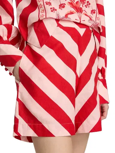 VERANDAH Women's Pushpanjali Summer Striped Linen-Cotton Shorts - Blush And Red Stripes - Size Large | Thumbnail 6 VERANDAH Women's Pushpanjali Summer Striped Linen-Cotton Shorts - Blush And Red Stripes - Size Large | Thumbnail 6
